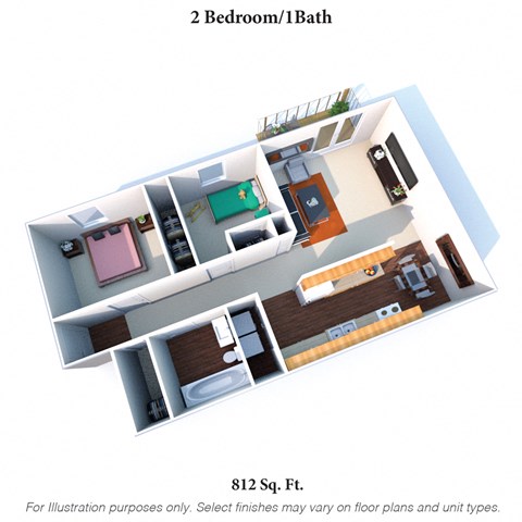 2 Bedroom 1 Bathroom Floor Plan at Concord Woods Apartments, Ohio, 45150